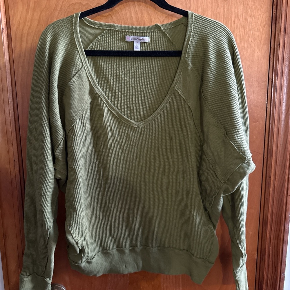Free People Olive Ribbed Knit Top